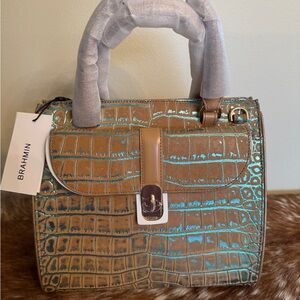 Brahmin Tan and Blue Crocodile Embossed Women's Bag